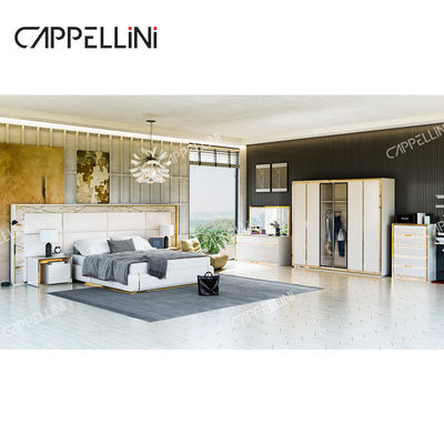 Bàn đầu giường da trắng hiện đại gỗ King Size Bed Home Double Modern Luxury Wooden Mdf Full Bedroom Furniture Set