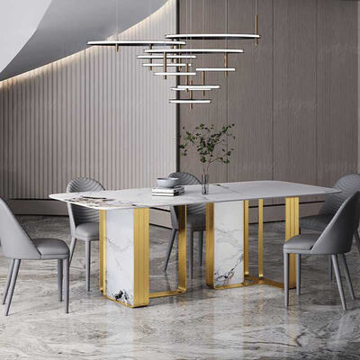 Thiết kế của Ý Modern Metal Dining Table and Chair Set Home Furniture Dining Room Marble Slate Luxury Dining Table