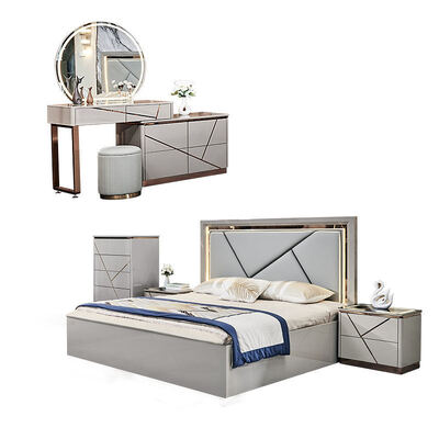 Nhà đơn giản Khung gỗ hai lớp da King Bed hiện đại gỗ sang trọng Full Queen Size Thiết bị phòng ngủ