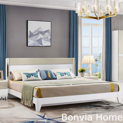 Thiết lập phòng ngủ gỗ sang trọng hiện đại đồ nội thất với lưu trữ reclining headboard chiếu sáng và lắp ráp đơn giản cho nhà khách sạn căn hộ biệt thự