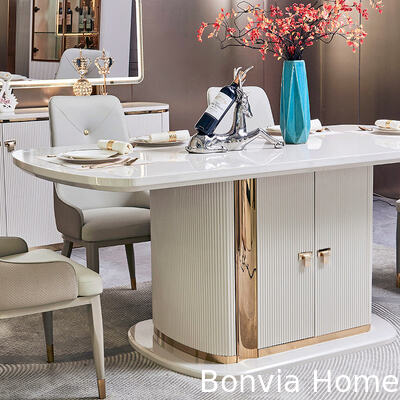 Phòng ăn gỗ màu trắng hiện đại 6 chỗ ngồi Hoàn chỉnh đồ nội thất nhà Cung cấp bàn ăn và ghế gỗ lớn