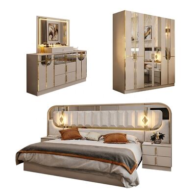 Bộ Phòng Ngủ Hoàng Gia Cao Cấp Sơn Bóng Vua Kích Thước King 5 Món Khung Gỗ Nội Thất Phòng Ngủ Hiện Đại Thổ Nhĩ Kỳ