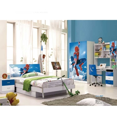 Bộ phòng ngủ trẻ em người nhện màu xanh trắng bằng gỗ rắn 2m