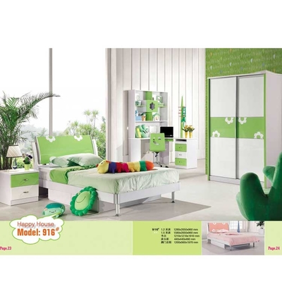 Bộ phòng ngủ trẻ em OEM PU Bộ đồ nội thất màu xanh lá cây trắng Cappellini