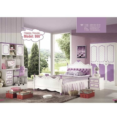 Bộ đồ nội thất phòng ngủ bằng gỗ rắn MDF PU màu tím nhạt cho bé gái