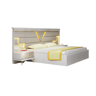 Bộ đồ ngủ bằng da PU bằng gỗ MDF Nội thất điều khiển hiện đại Đèn ngủ bên bàn vàng