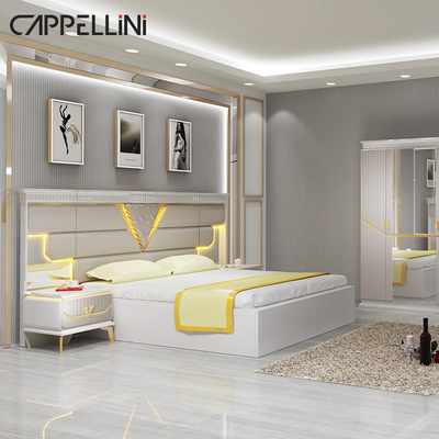 Bộ đồ ngủ bằng da PU bằng gỗ MDF Nội thất điều khiển hiện đại Đèn ngủ bên bàn vàng