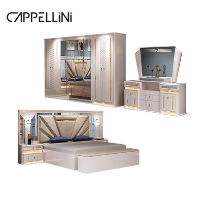 Thiết kế hiện đại Khung gỗ 2 King Size Chiếc giường sang trọng cho gia đình Chiếc gỗ cổ điển Mdf Chiếc giường đầy đủ đồ nội thất