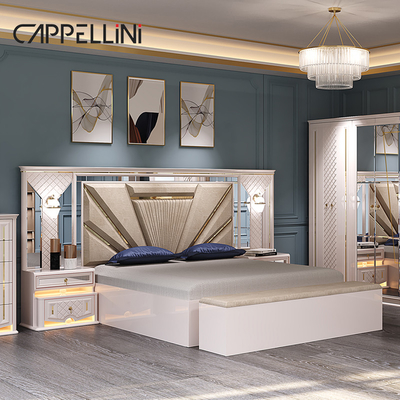 Thiết kế hiện đại Khung gỗ 2 King Size Chiếc giường sang trọng cho gia đình Chiếc gỗ cổ điển Mdf Chiếc giường đầy đủ đồ nội thất