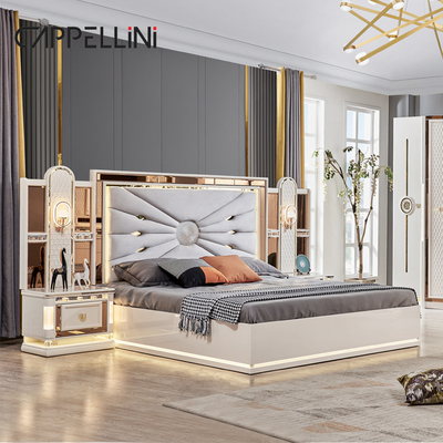 Luxury Royal Modern Wood Frame Double King Size Bed Headboard Da Nhà Classic Queen Thiết bị phòng ngủ bằng gỗ