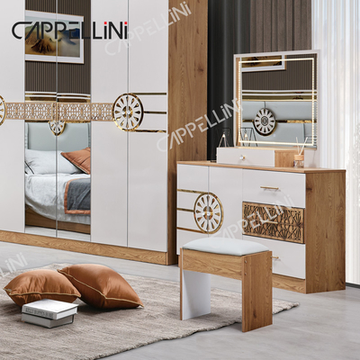 Giường King Size hiện đại Tủ quần áo Thổ Nhĩ Kỳ 6 ngăn kéo Nhà sang trọng Thiết bị phòng ngủ gỗ hoàng gia