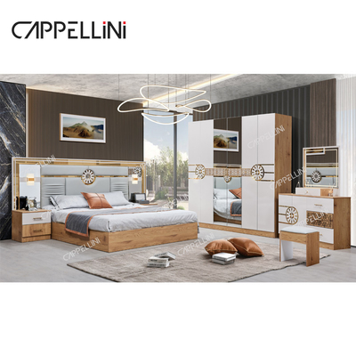 Giường King Size hiện đại Tủ quần áo Thổ Nhĩ Kỳ 6 ngăn kéo Nhà sang trọng Thiết bị phòng ngủ gỗ hoàng gia