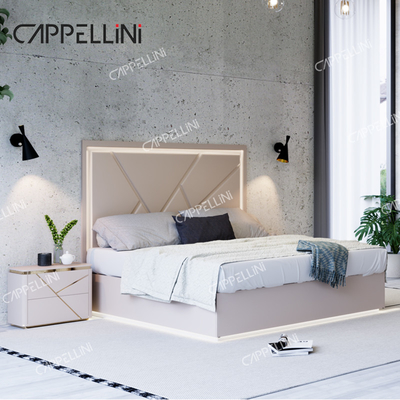 Nhà đơn giản Khung gỗ hai lớp da King Bed hiện đại gỗ sang trọng Full Queen Size Thiết bị phòng ngủ