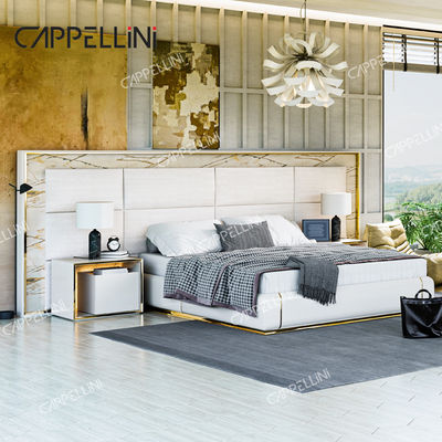 Bàn đầu giường da trắng hiện đại gỗ King Size Bed Home Double Modern Luxury Wooden Mdf Full Bedroom Furniture Set