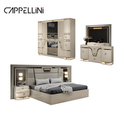 Hiện đại cổ điển King Size giường da đặt đôi Queen Hoàng gia sang trọng hiện đại gỗ Mdf phòng ngủ đầy đủ thiết bị nội thất