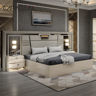 Hiện đại cổ điển King Size giường da đặt đôi Queen Hoàng gia sang trọng hiện đại gỗ Mdf phòng ngủ đầy đủ thiết bị nội thất