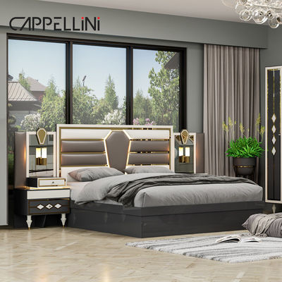 gỗ hiện đại đôi da king size giường đặt nhà đồ nội thất mô-đun gỗ queen đầy đủ phòng ngủ sang trọng thiết bị