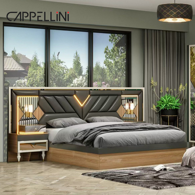 Khung gỗ Mỹ Gấp đôi da King Size Bed Home Master Room Suite gỗ giá rẻ đầy đủ thiết bị phòng ngủ hiện đại