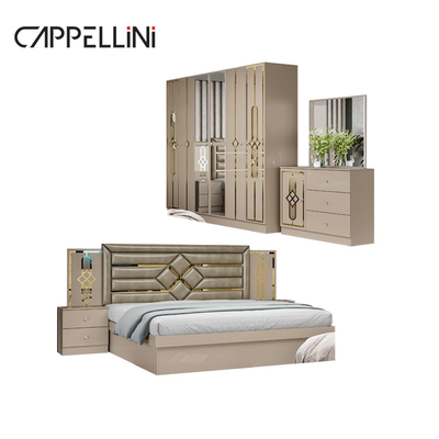 Giá rẻ Queen Size Bàn đầu giường gỗ Modern Leather Bed Rom Suite Luxury King Size Mdf Full Bedroom Furniture Set