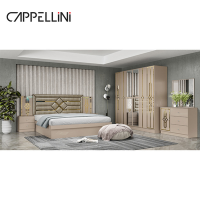 Giá rẻ Queen Size Bàn đầu giường gỗ Modern Leather Bed Rom Suite Luxury King Size Mdf Full Bedroom Furniture Set