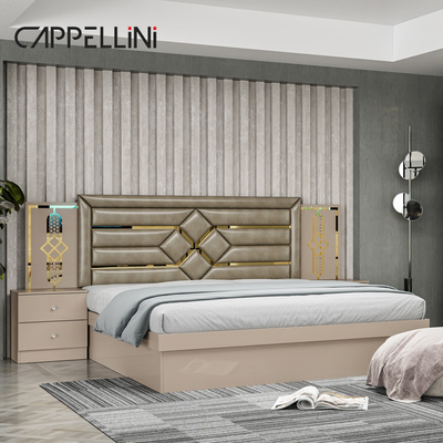 Giá rẻ Queen Size Bàn đầu giường gỗ Modern Leather Bed Rom Suite Luxury King Size Mdf Full Bedroom Furniture Set
