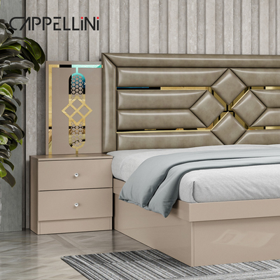 Giá rẻ Queen Size Bàn đầu giường gỗ Modern Leather Bed Rom Suite Luxury King Size Mdf Full Bedroom Furniture Set