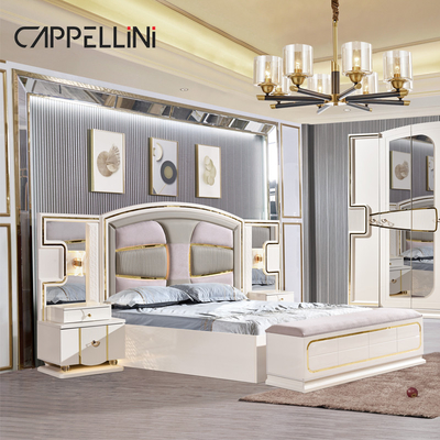 Giá bán buôn King Size giường da đôi phòng chủ phòng phòng chủ nhà trắng gỗ đầy đủ Mdf thiết bị phòng ngủ sang trọng