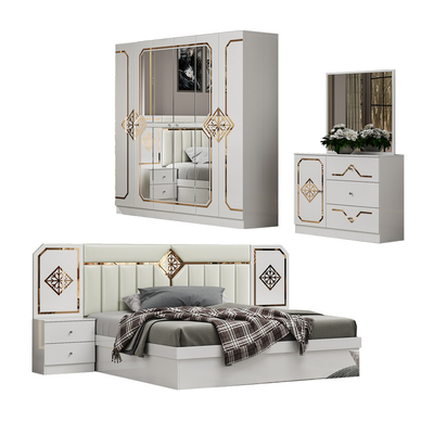 Foshan bán buôn giá rẻ sang trọng hai king size phòng ngủ thiết lập nhà hiện đại đầy đủ khung gỗ phòng ngủ thiết lập đồ nội thất