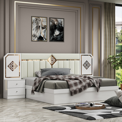 Foshan bán buôn giá rẻ sang trọng hai king size phòng ngủ thiết lập nhà hiện đại đầy đủ khung gỗ phòng ngủ thiết lập đồ nội thất