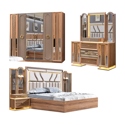 Phong cách sang trọng của Thổ Nhĩ Kỳ Khung gỗ King Size Set giường Led Headboard Modern Classic Full Home Thiết bị phòng ngủ gỗ