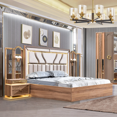 Phong cách sang trọng của Thổ Nhĩ Kỳ Khung gỗ King Size Set giường Led Headboard Modern Classic Full Home Thiết bị phòng ngủ gỗ