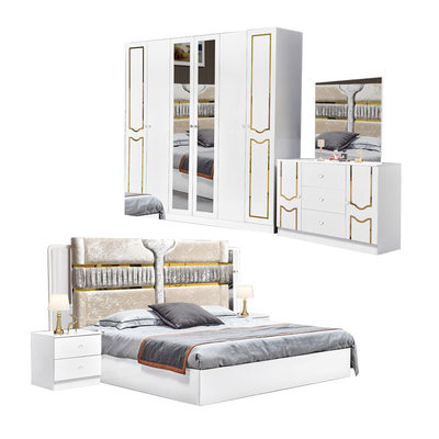 High Gloss Trà trắng khung gỗ giường đôi Suite King Size sang trọng thiết kế hiện đại Mdf Full Set đồ nội thất phòng ngủ