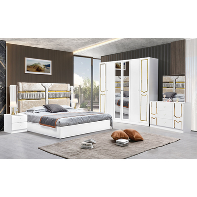 High Gloss Trà trắng khung gỗ giường đôi Suite King Size sang trọng thiết kế hiện đại Mdf Full Set đồ nội thất phòng ngủ