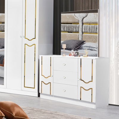 High Gloss Trà trắng khung gỗ giường đôi Suite King Size sang trọng thiết kế hiện đại Mdf Full Set đồ nội thất phòng ngủ