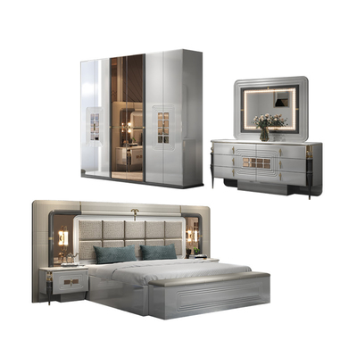 Chất lượng cao hiện đại hai khung gỗ King size giường gỗ chiếu sáng đầu giường Master Room sang trọng đầy đủ phòng ngủ đồ nội thất bộ
