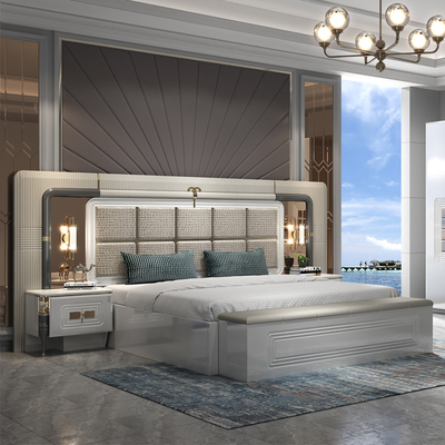Chất lượng cao hiện đại hai khung gỗ King size giường gỗ chiếu sáng đầu giường Master Room sang trọng đầy đủ phòng ngủ đồ nội thất bộ