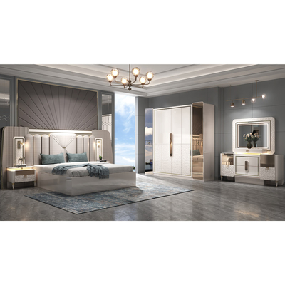 Thiết kế mới Modern Lighted Headboard gỗ King Size Bedroom Set khung gỗ kép Full Luxury Home Furniture phòng ngủ