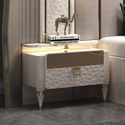 Thiết kế mới Modern Lighted Headboard gỗ King Size Bedroom Set khung gỗ kép Full Luxury Home Furniture phòng ngủ