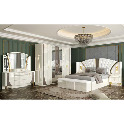OEM bán buôn trắng hoàng gia sang trọng hai king size giường master phòng nhà hiện đại khung gỗ bộ đồ nội thất phòng ngủ đầy đủ