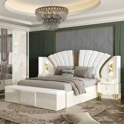 OEM bán buôn trắng hoàng gia sang trọng hai king size giường master phòng nhà hiện đại khung gỗ bộ đồ nội thất phòng ngủ đầy đủ