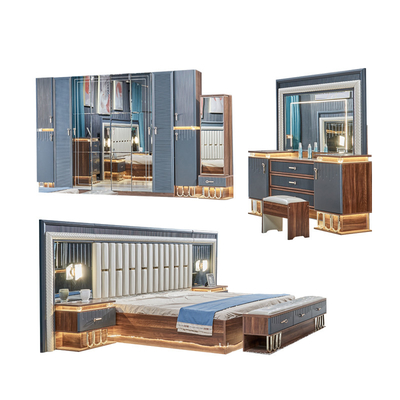 Chất lượng cao hiện đại gỗ king size giường đôi bộ da đầu giường gỗ đồ nội thất gia đình sang trọng phòng ngủ bộ