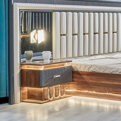 Chất lượng cao hiện đại gỗ king size giường đôi bộ da đầu giường gỗ đồ nội thất gia đình sang trọng phòng ngủ bộ