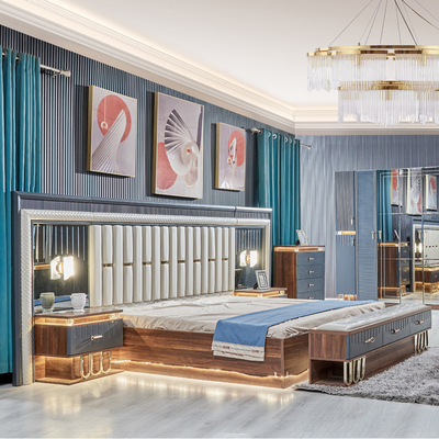 Chất lượng cao hiện đại gỗ king size giường đôi bộ da đầu giường gỗ đồ nội thất gia đình sang trọng phòng ngủ bộ