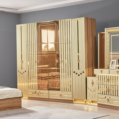 2025 Thiết kế hiện đại mới King Size giường da đôi Phòng chủ phòng đầy đủ thiết lập gỗ sang trọng 5 mảnh đồ nội thất nhà phòng ngủ thiết lập