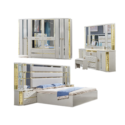 Nhà biệt thự sang trọng hiện đại Khung gỗ King Size Bed Home Hoàng gia cổ điển Queen gỗ đôi da bộ đồ nội thất phòng ngủ đầy đủ