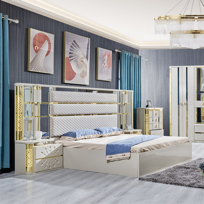 Nhà biệt thự sang trọng hiện đại Khung gỗ King Size Bed Home Hoàng gia cổ điển Queen gỗ đôi da bộ đồ nội thất phòng ngủ đầy đủ