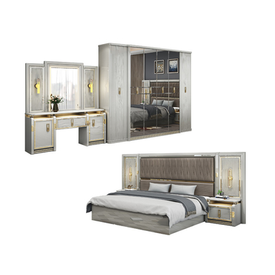 Toàn bộ da hiện đại gỗ king size giường 5 phần thiết lập hai phòng chủ hoàng hậu đầy đủ nội thất phòng ngủ nhà sang trọng
