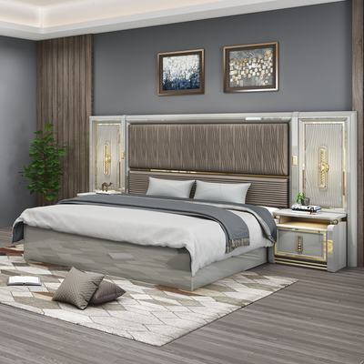 Toàn bộ da hiện đại gỗ king size giường 5 phần thiết lập hai phòng chủ hoàng hậu đầy đủ nội thất phòng ngủ nhà sang trọng