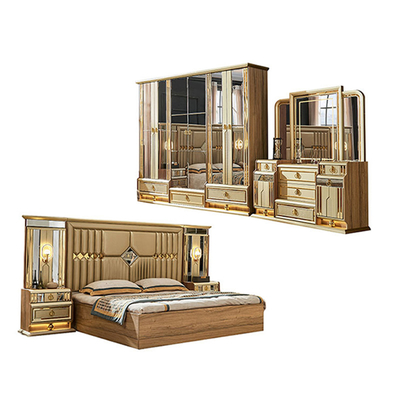 Gỗ Modern Gold King Size Bed Double Master Room Villa Home Royal Full Queen Thiết bị phòng ngủ gỗ sang trọng