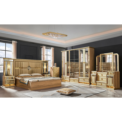 Gỗ Modern Gold King Size Bed Double Master Room Villa Home Royal Full Queen Thiết bị phòng ngủ gỗ sang trọng